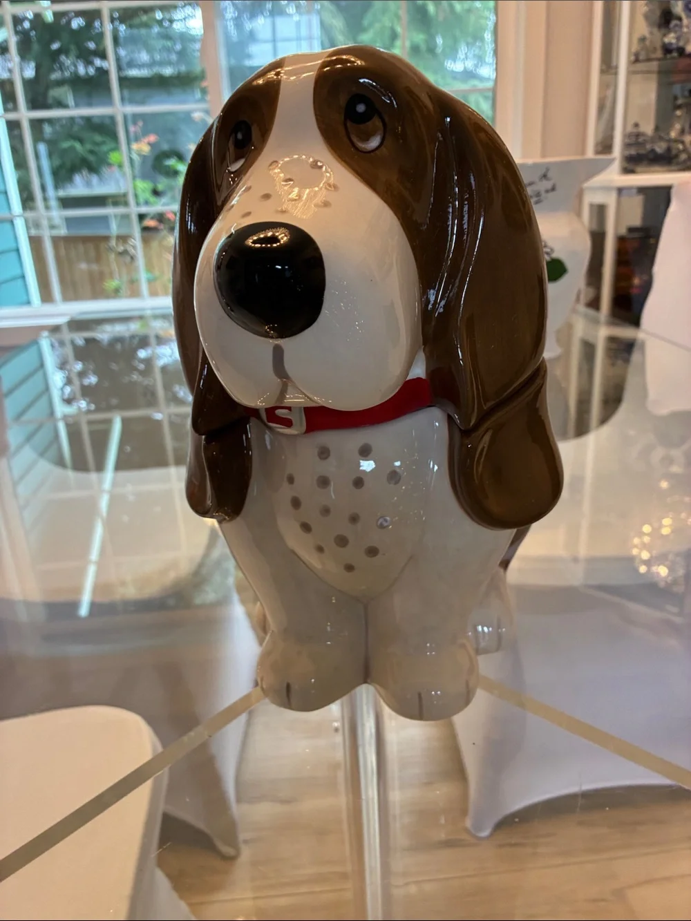 The Pioneer Woman Brown & White Ceramic Dog Treat Jar with Red Collar Accent